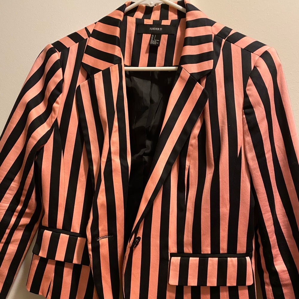 Pink & Black Striped Forever 21 cropped Blazer